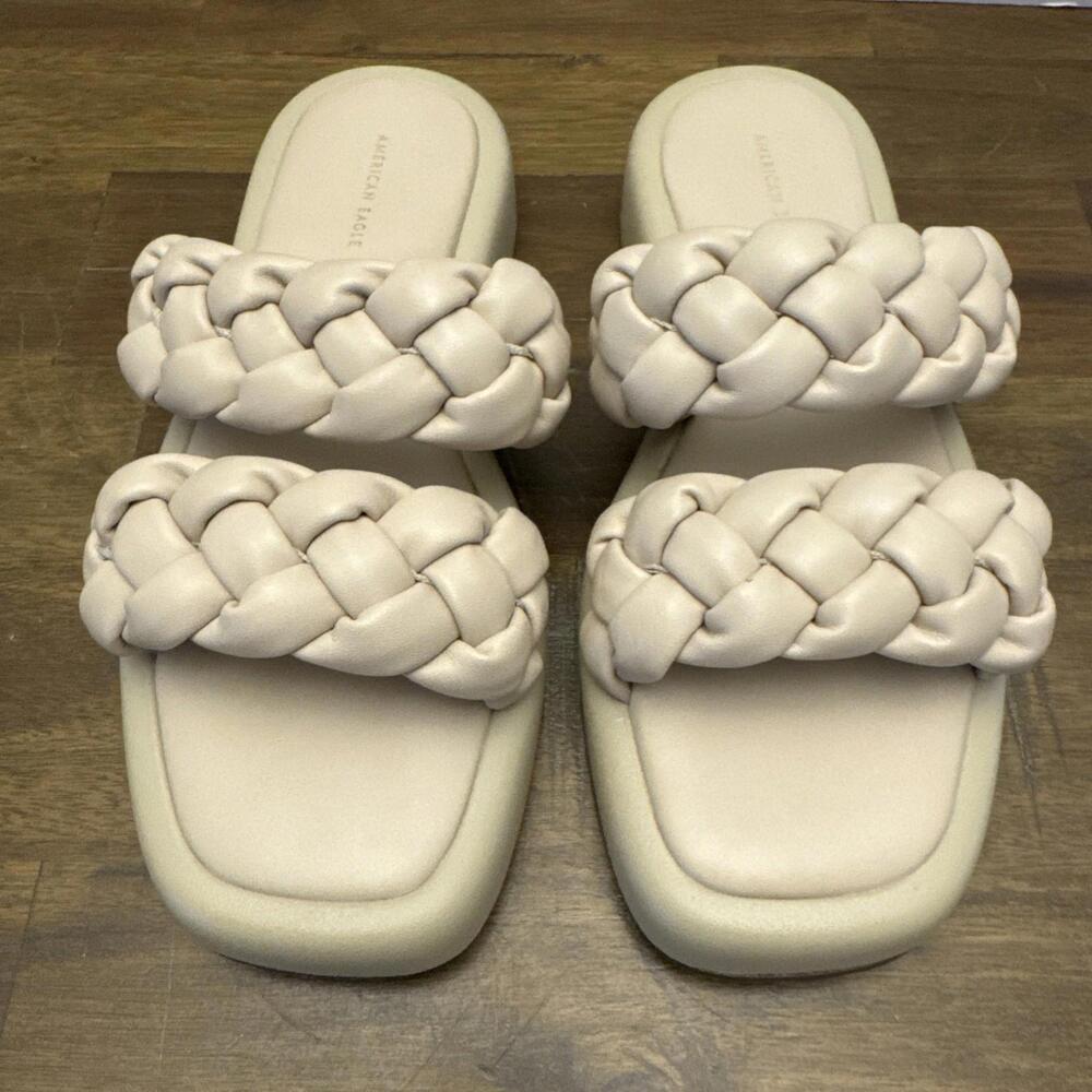 American Eagle Slip On Beige Braided Sandals Women’s Size 8 NWOB